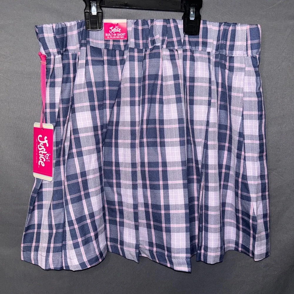 Justice Girls XL Plus 16P/18P Purple Plaid Pleated‎ Skort Built-In Shorts